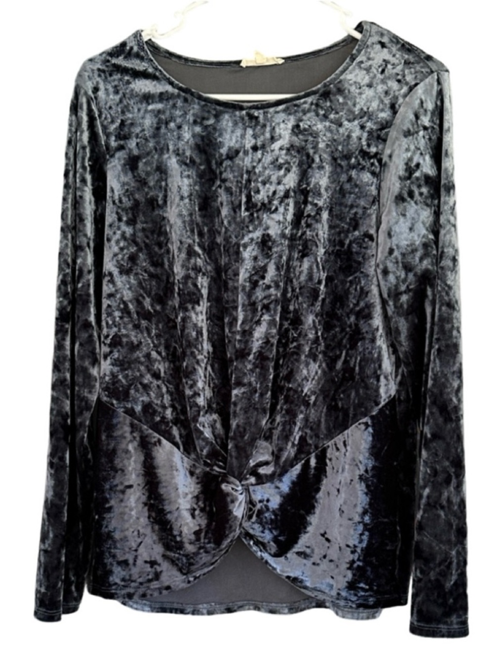 Anthropologie Pleione Blue Velvet Long Sleeve Top